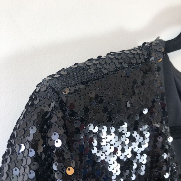 BloomChic Black Metallic Sequined Long Sleeve Dress Faux Wrap Size 14/16 NWTs - Picture 9 of 13